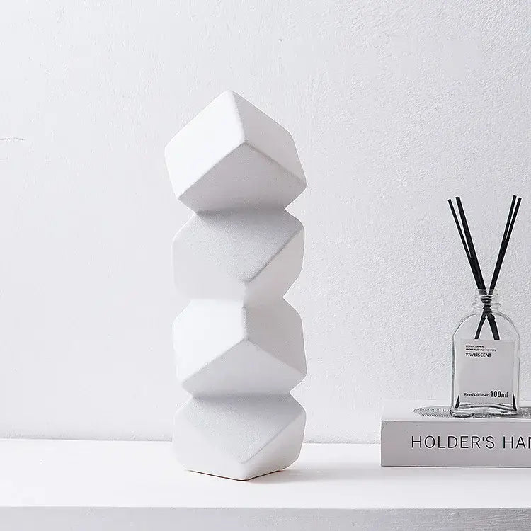 Modern blue geometric square sculpture stack living room decor