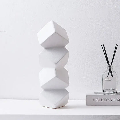 Modern blue geometric square sculpture stack living room decor