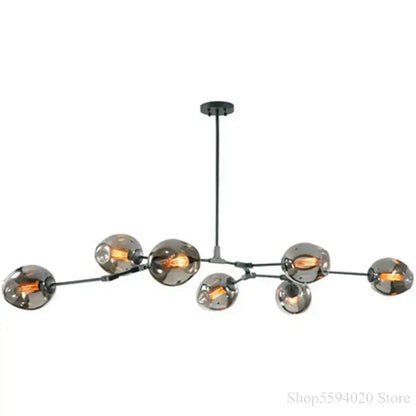 Modern blue glass black gold pendant light living room chandelier