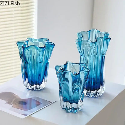 Modern blue glass hydroponic vase office desk decor