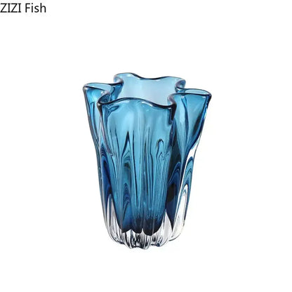 Modern blue glass hydroponic vase office desk decor