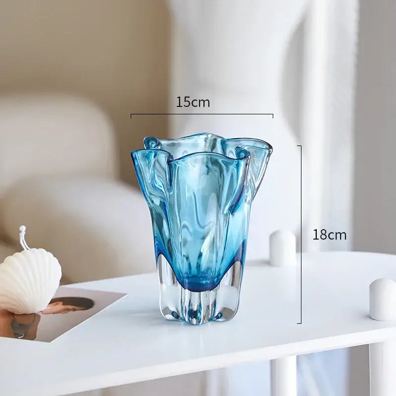 Modern blue glass hydroponic vase office desk decor