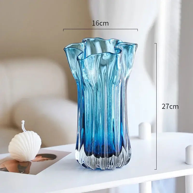 Modern blue glass hydroponic vase office desk decor