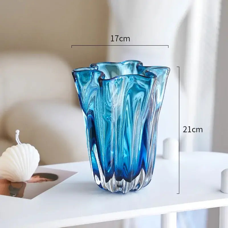 Modern blue glass hydroponic vase office desk decor