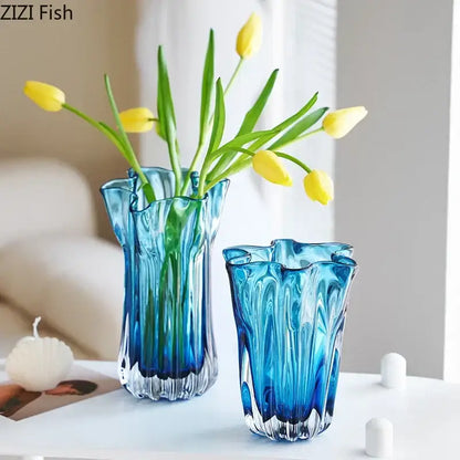 Modern blue glass hydroponic vase office desk decor