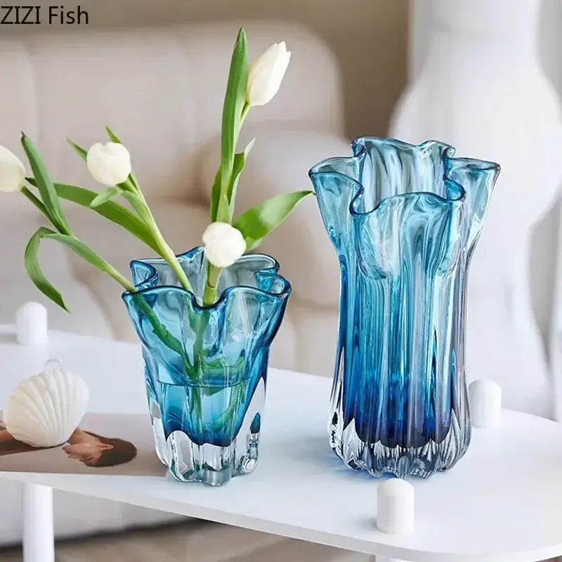 Modern blue glass hydroponic vase office desk decor