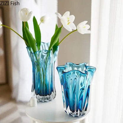 Modern blue glass hydroponic vase office desk decor