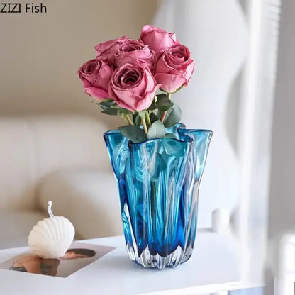 Modern blue glass hydroponic vase office desk decor