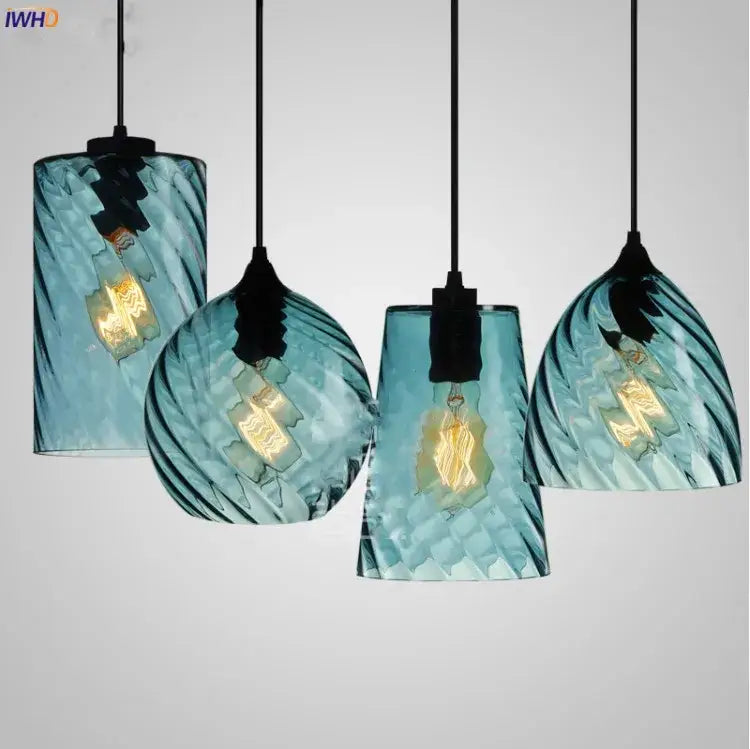 Modern blue glass led pendant lamp set dining room lighting