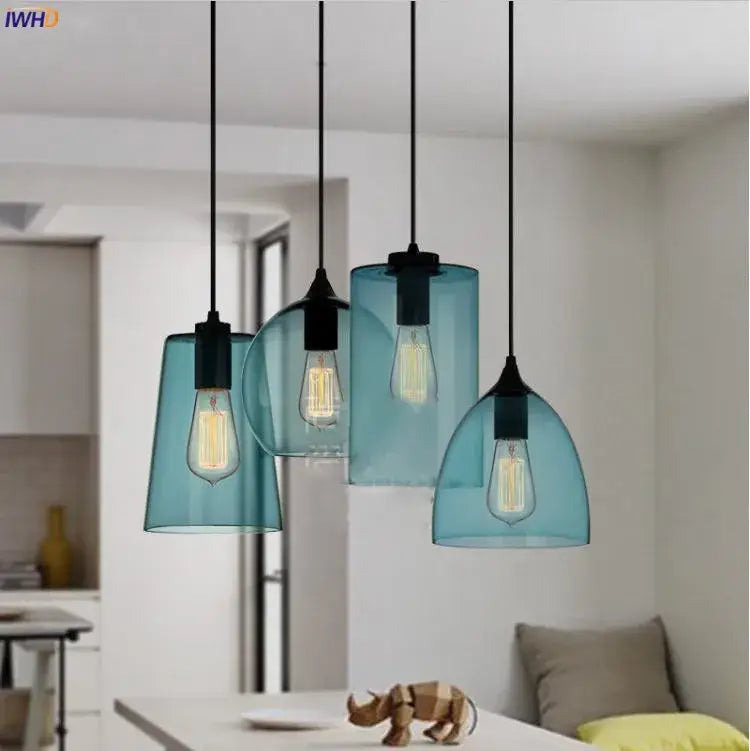 Modern blue glass led pendant lamp set dining room lighting