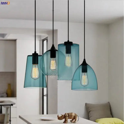Modern blue glass led pendant lamp set dining room lighting