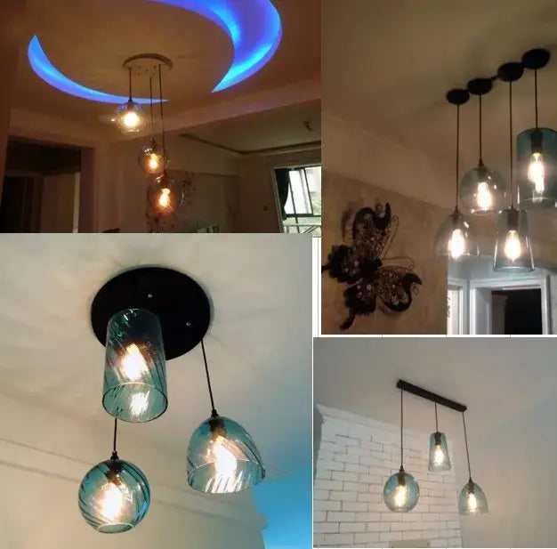 Modern blue glass led pendant lamp set dining room lighting
