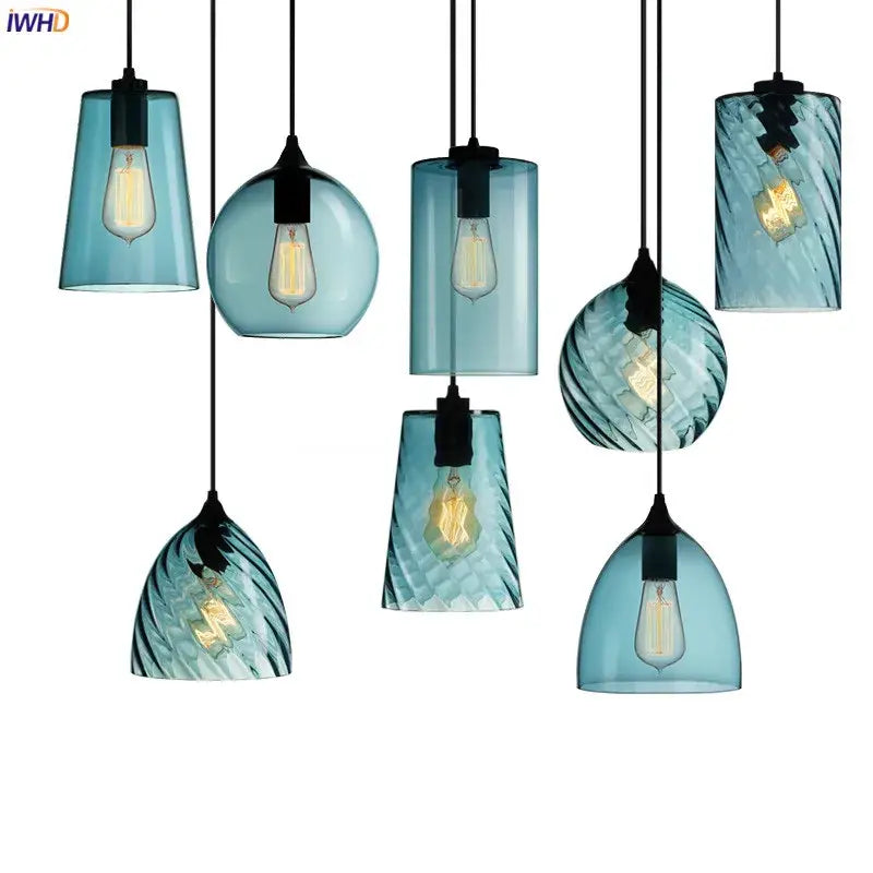 Modern blue glass led pendant lamp set dining room lighting