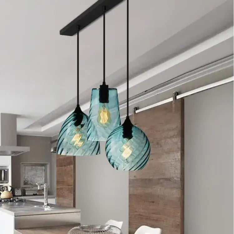 Modern blue glass led pendant lamp set dining room lighting