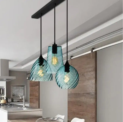 Modern blue glass led pendant lamp set dining room lighting