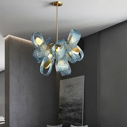 Modern blue glass led pendant lamps for dining room gold accents