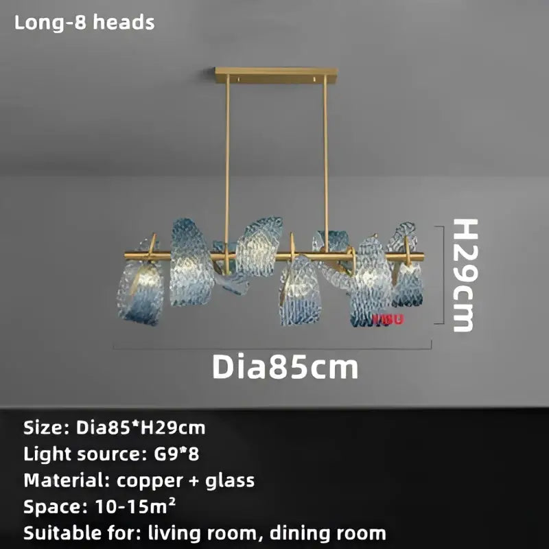 Modern blue glass led pendant lamps for dining room gold accents