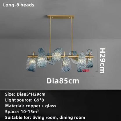 Modern blue glass led pendant lamps for dining room gold accents