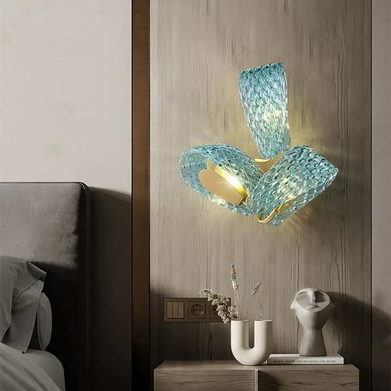 Modern blue glass led pendant lamps for dining room gold accents