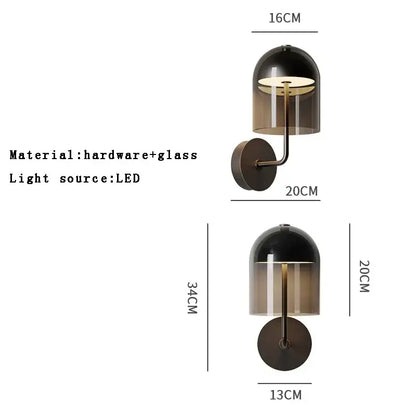 Modern blue glass wall lamp pair bedroom brass sconces
