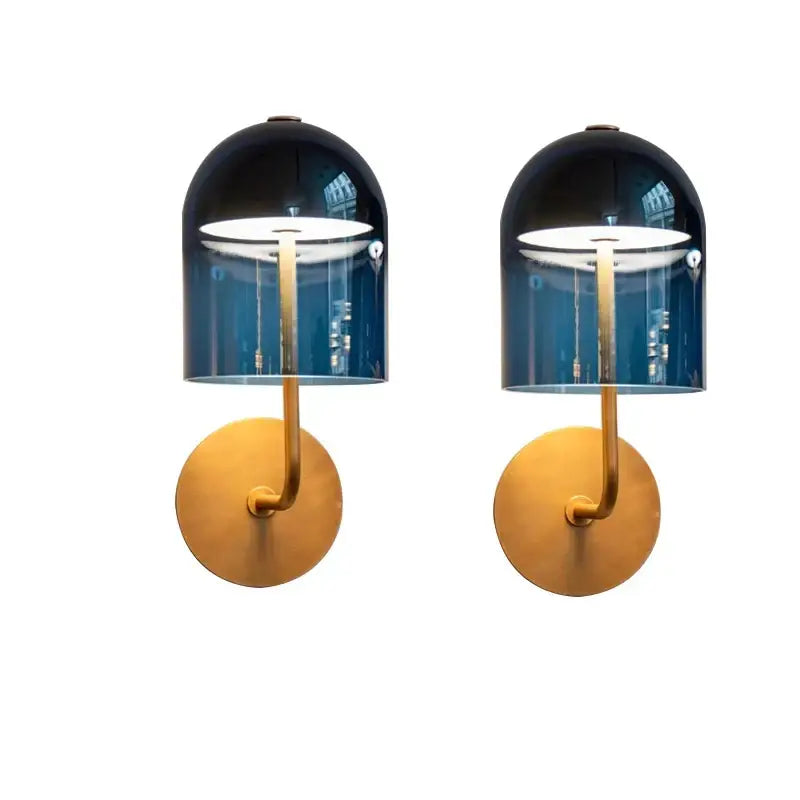 Modern blue glass wall lamp pair bedroom brass sconces