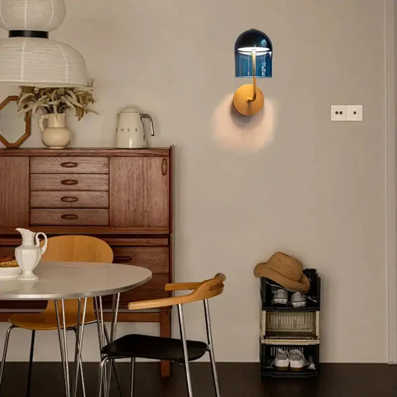 Modern blue glass wall lamp pair bedroom brass sconces