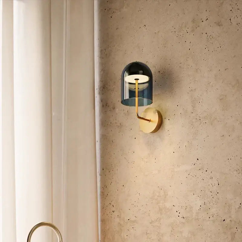 Modern blue glass wall lamp pair bedroom brass sconces