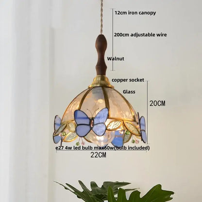 Modern blue & gold butterfly glass led pendant light kitchen fixture