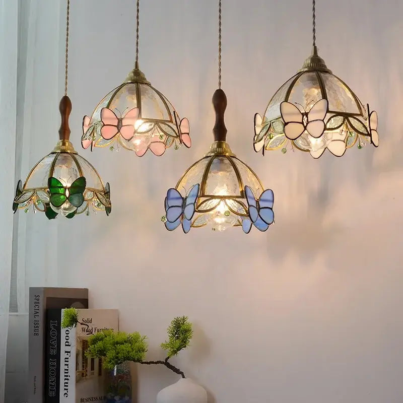 Modern blue & gold butterfly glass led pendant light kitchen fixture