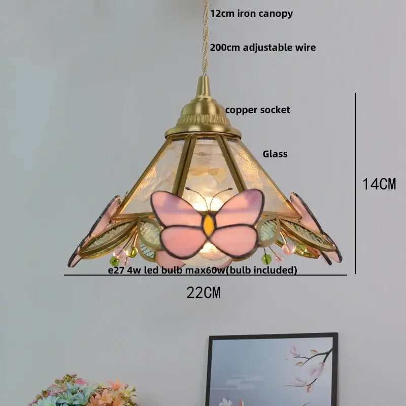 Modern blue & gold butterfly glass led pendant light kitchen fixture