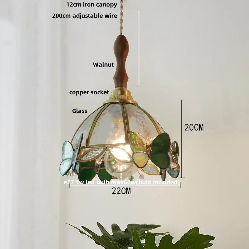 Modern blue & gold butterfly glass led pendant light kitchen fixture