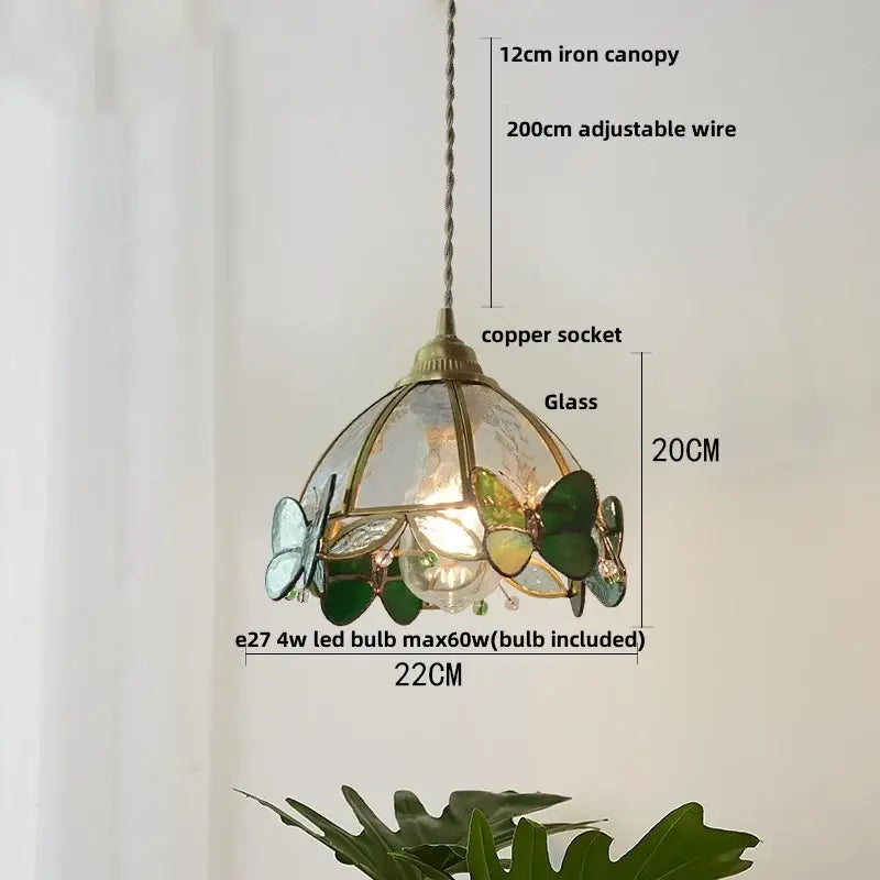 Modern blue & gold butterfly glass led pendant light kitchen fixture
