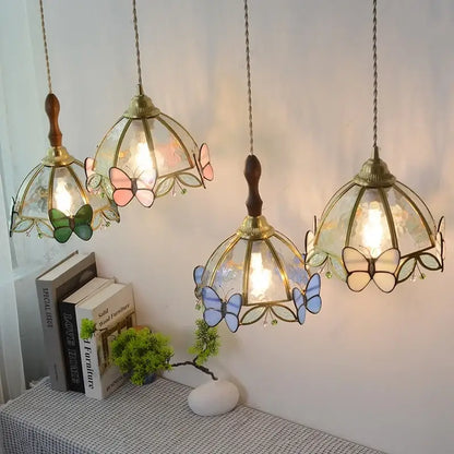 Modern blue & gold butterfly glass led pendant light kitchen fixture