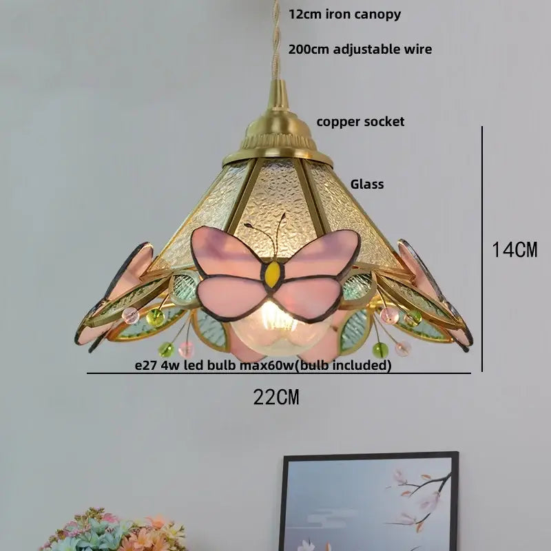 Modern blue & gold butterfly glass led pendant light kitchen fixture