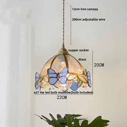 Modern blue & gold butterfly glass led pendant light kitchen fixture