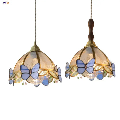 Modern blue & gold butterfly glass led pendant light kitchen fixture