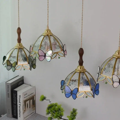 Modern blue & gold butterfly glass led pendant light kitchen fixture