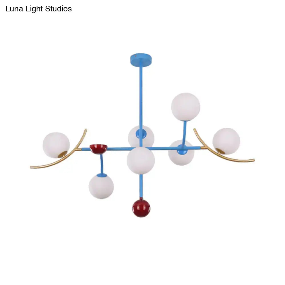 Modern blue & gold opal glass ball island lamp fixture dining room