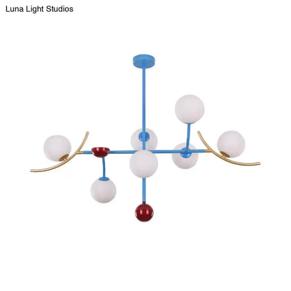 Modern blue & gold opal glass ball island lamp fixture dining room