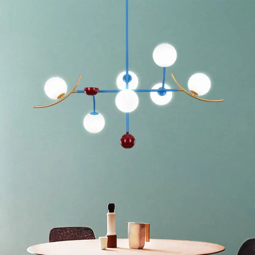 Modern blue & gold opal glass ball island lamp fixture dining room