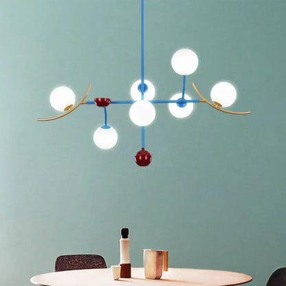 Modern blue & gold opal glass ball island lamp fixture dining room