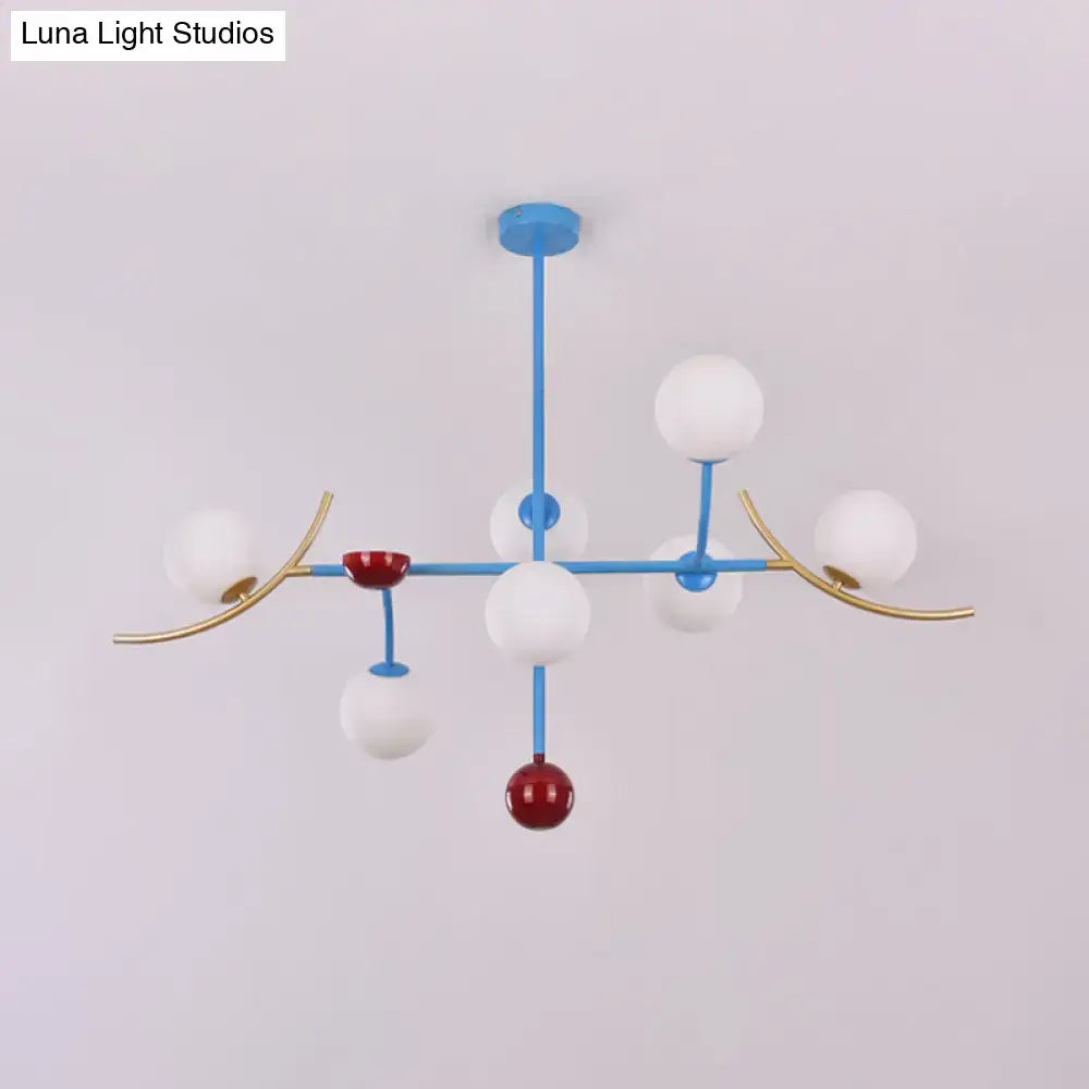 Modern blue & gold opal glass ball island lamp fixture dining room