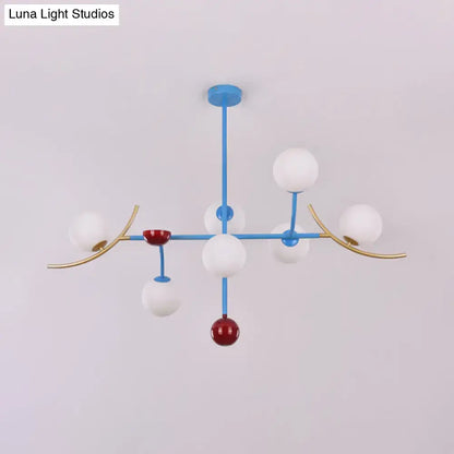 Modern blue & gold opal glass ball island lamp fixture dining room