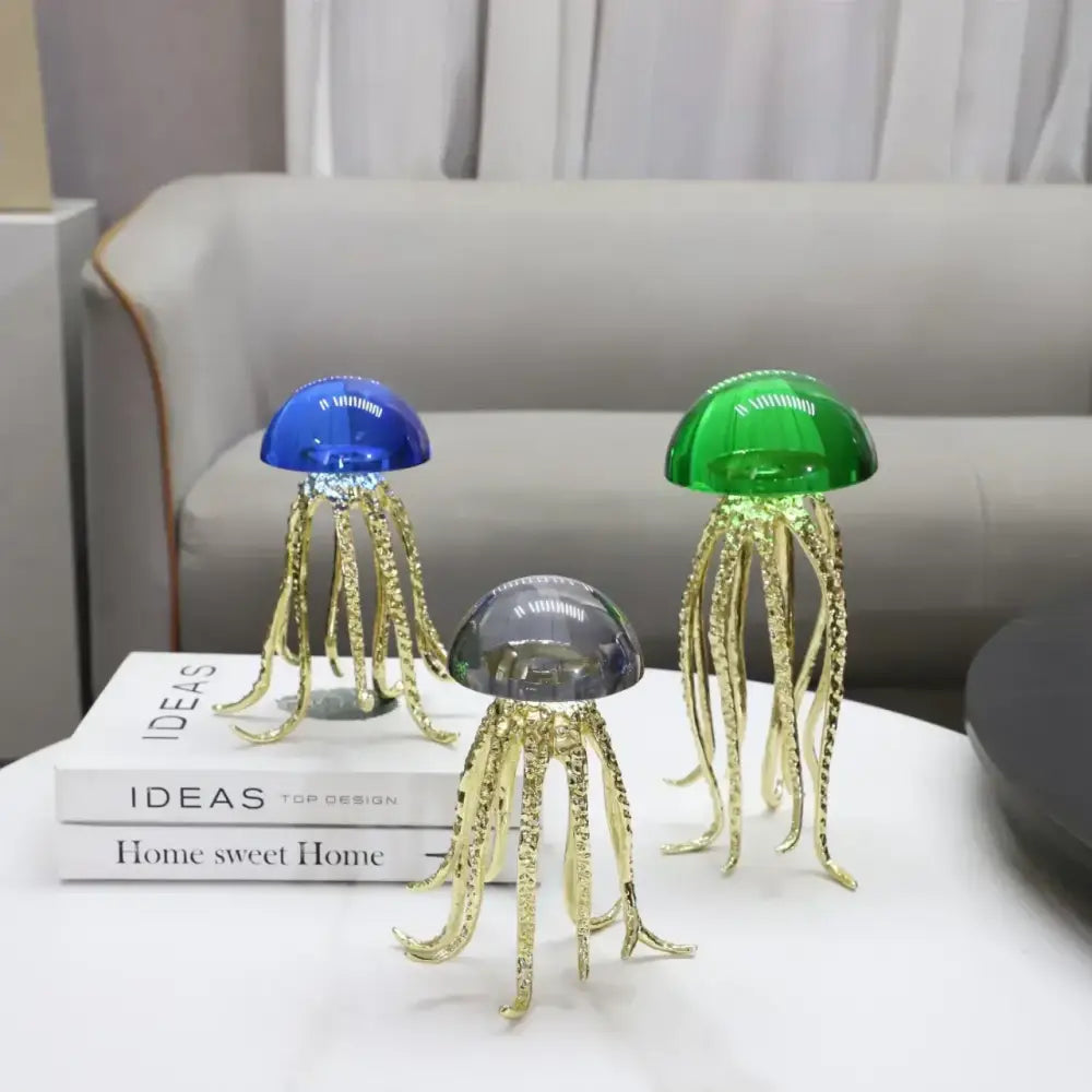 Modern blue & green crystal jellyfish sculpture living room decor