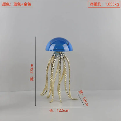 Modern blue & green crystal jellyfish sculpture living room decor