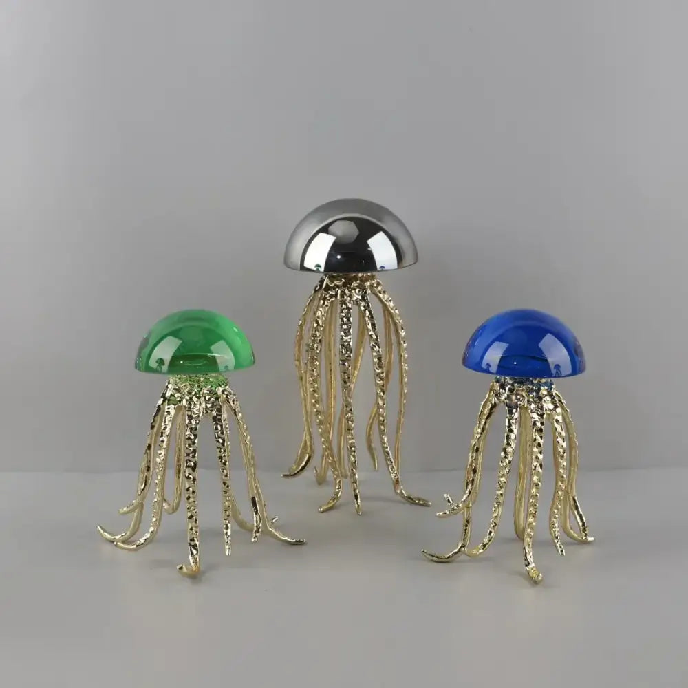 Modern blue & green crystal jellyfish sculpture living room decor