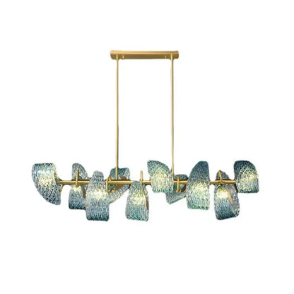 Modern blue & green glass chandelier dining room light