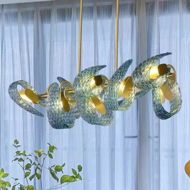Modern blue & green glass chandelier dining room light