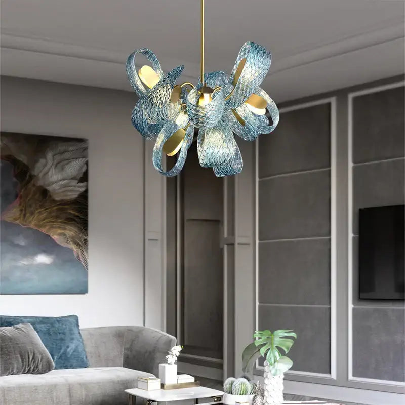 Modern blue & green glass chandelier dining room light