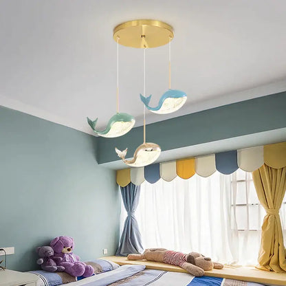 Modern blue green & gold dolphin chandelier bedroom light
